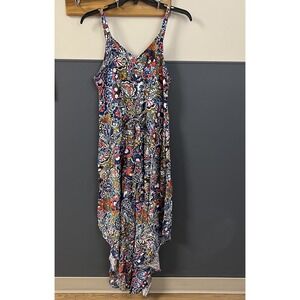 Ivy‎ Street Women Jumpsuit Large Blue Cropped  Rayon Sleeveless Flare Leg Boho